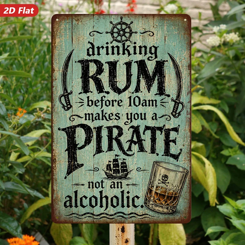 2D Flat, 1pc Metal Sign Wall Art, Vintage Nautical Style Home Decor, Pirate-Themed Artwork with Rum-Related Quote, Ideal for Bar