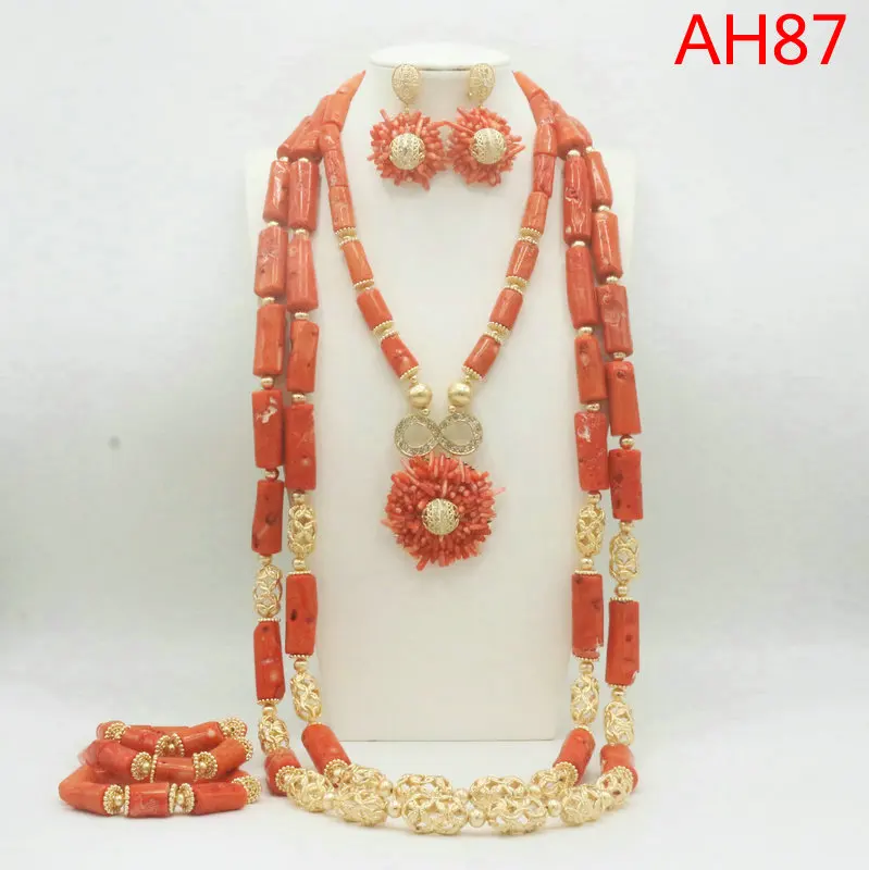 مجموعة مجوهرات الأزياء الأفريقية النيجيرية الزفاف المرجان الحقيقي الخرز مجموعة مجوهرات #4