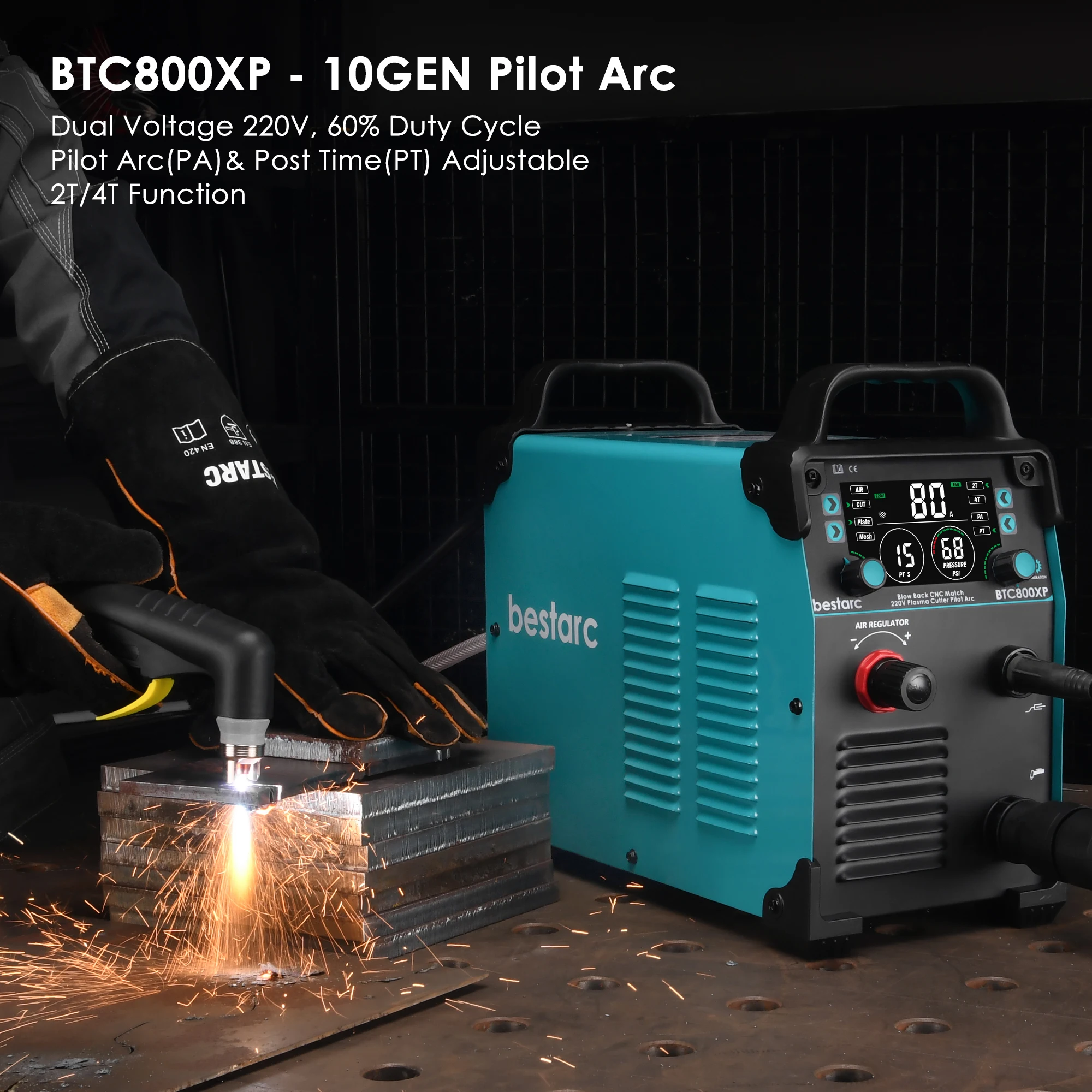 CNC Plasma Cutter Non-HF Pilot Arc bestarc 80A BTC800XP Blow Back Technology 25mm Clean Cutting with Digital Screen