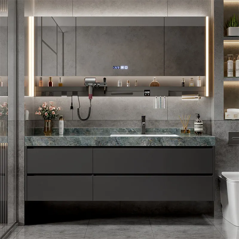 

Комбинация тумбы для ванной комнаты с бесшовной керамической раковиной Slate