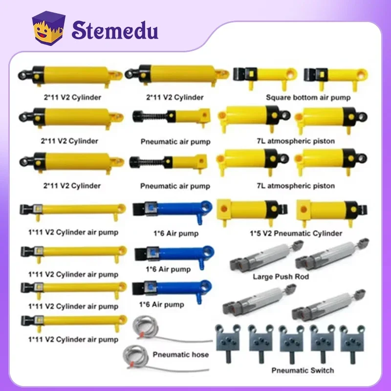 32PCS Zestaw pomp powietrza MOC Techniczny wąż pneumatyczny Pompa powietrza Push Rod Przełącznik Tłok Blok pneumatyczny z legoeds Części pneumatyczne Zabawka