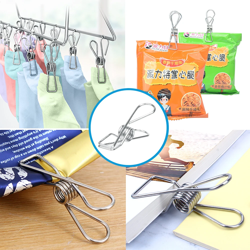 10Pack Household Clothespin Silver Stainless Steel Clips Washing Line Clothes Pegs Hang Pins Metal Wire Clips Clamp