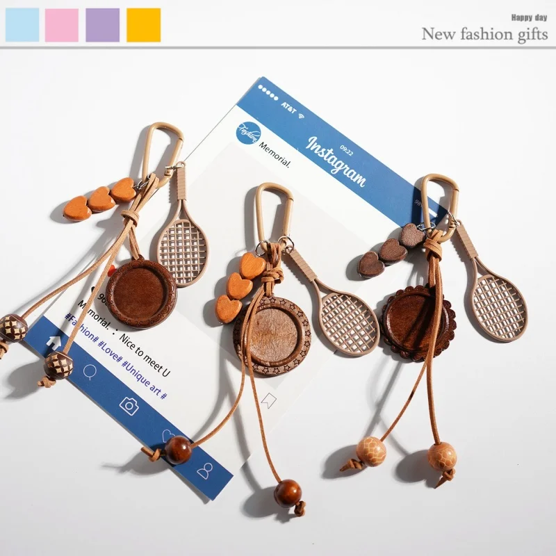 

Mini Tennis Racket Keychain Key Ring, Fashion Wooden Tennis Ball Split Ring for Sport Lovers Team(3 Style)