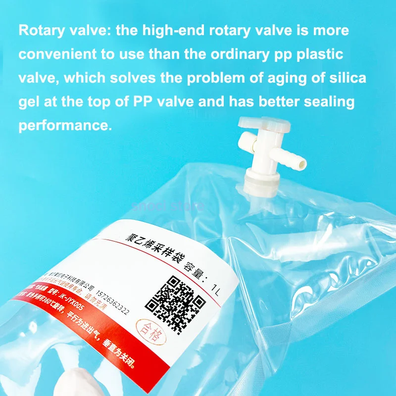 كيس أخذ عينات الغاز كيس فيلم البولي ايثيلين كيس الغاز كيس البولي إيثيلين كيس الغاز CO/CO2 ، يستخدم لتحليل الهواء والغاز ، مع صمامات واحدة #2