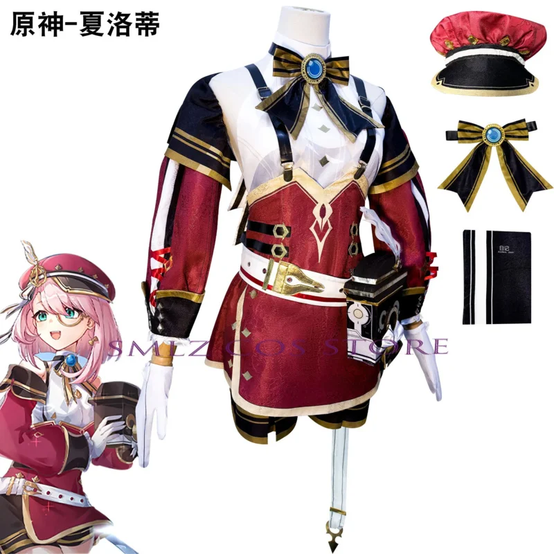 زي شارلوت كوسبلاي أنيمي إمباكت زي موحد معطف فستان إكسسوارات مجموعة شعر مستعار لحفلات الهالوين للنساء