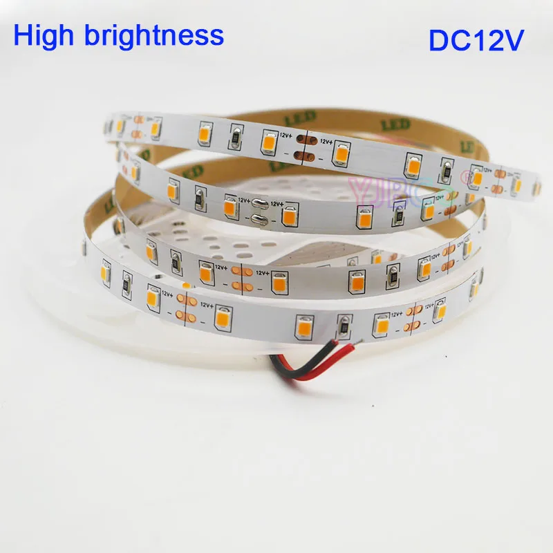 5m Warm White LED Strip DC 12V 2400K-2800K High brightness Light tape SMD 2835 60Leds/m IP20 Flexible Lamp bar 8mm White PCB