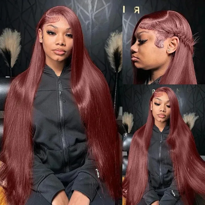 

Reddish Brown Lace Front Human Hair Bone Straight 13x4 Lace Front Wig Pre Plucked 4x4 Closure Dark Red Brown 13x6 Frontal Wig