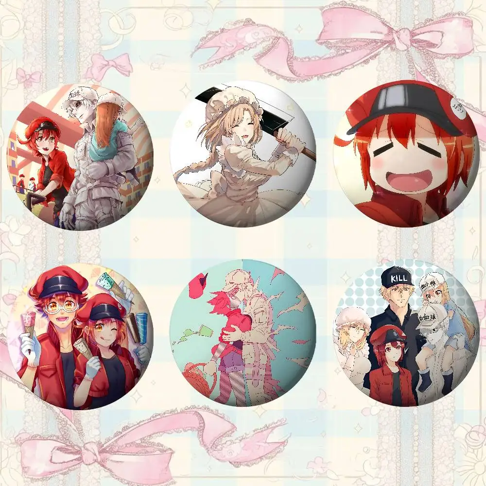 C-الخلايا في العمل أنيمي شارات صفيح دبوس زر مخصص أنيمي دور المدرسة القديمة بروش الكرتون طوق شارة هدية #2