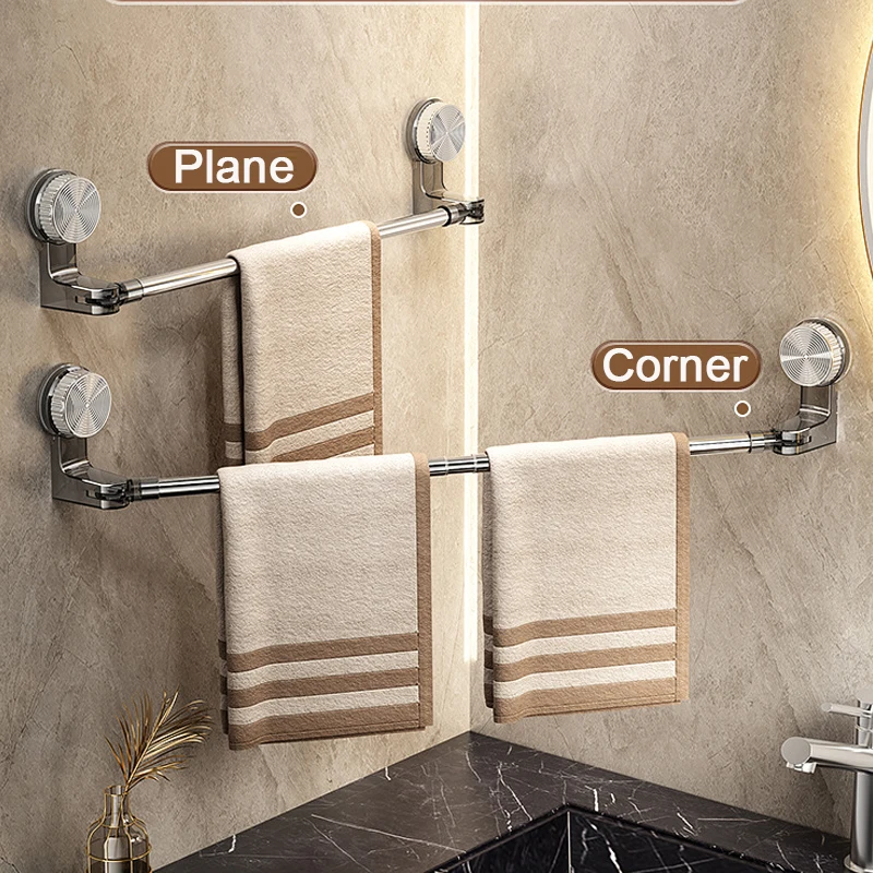 Bathroom Suction Cup Towel Holder Retractable 30-60cm No Drilling Towel Rack Kitchen Bathroom Towel Slippers Organizer Shelf Acc