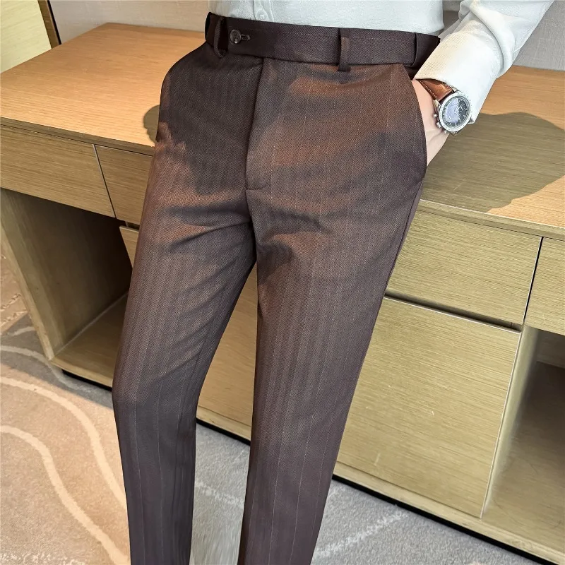 

Wool Warm Thick Suit Pants 2025 Winter New Elastic Waist pinstripe Trousers Solid Color Slimming Business Casual Formal pants