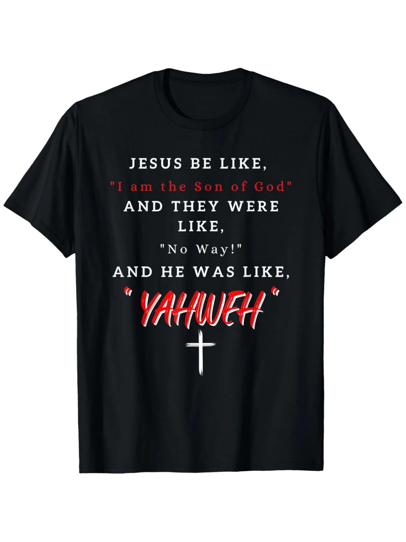 Funny Christian Bible Verse T-Shirt with Yahweh And Jesus Bold Red Lettering, John 8 58 Scripture, Lightweight, Short Sleeve, Round Neck, Casual Church Outfit for Men, Breathable, Sweat-Wicking, Outdoor Clothing|All-Season Casual Wear, Plus Size