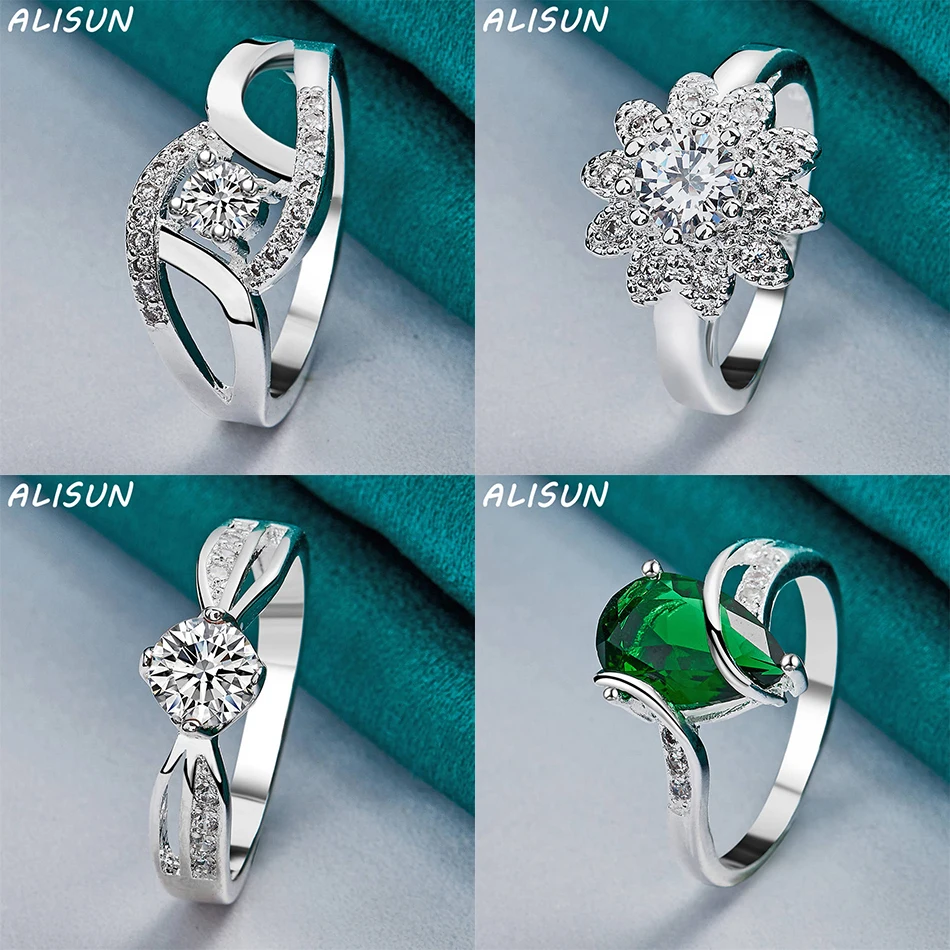 

ALISUN 925 Sterling Silver Size 7-10 Zircons Ring For Women Fashion Jewelry Vintage Grace Charm Noble Party Birthday Gifts