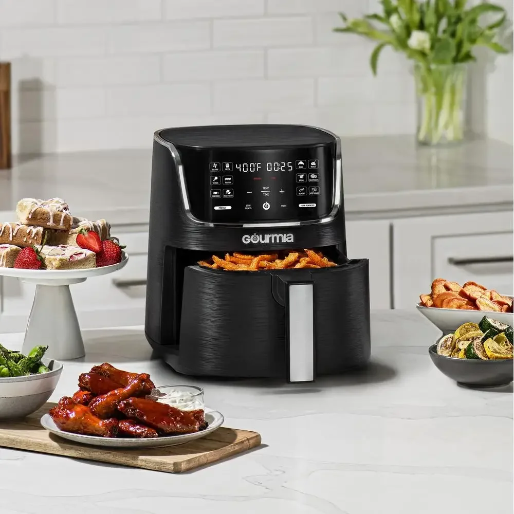 Digital Air Fryer 4 Qt 12 Presets Touchscreen FryForce 360 Technology Nonstick Basket and Tray Dishwasher Safe Intuitive Display