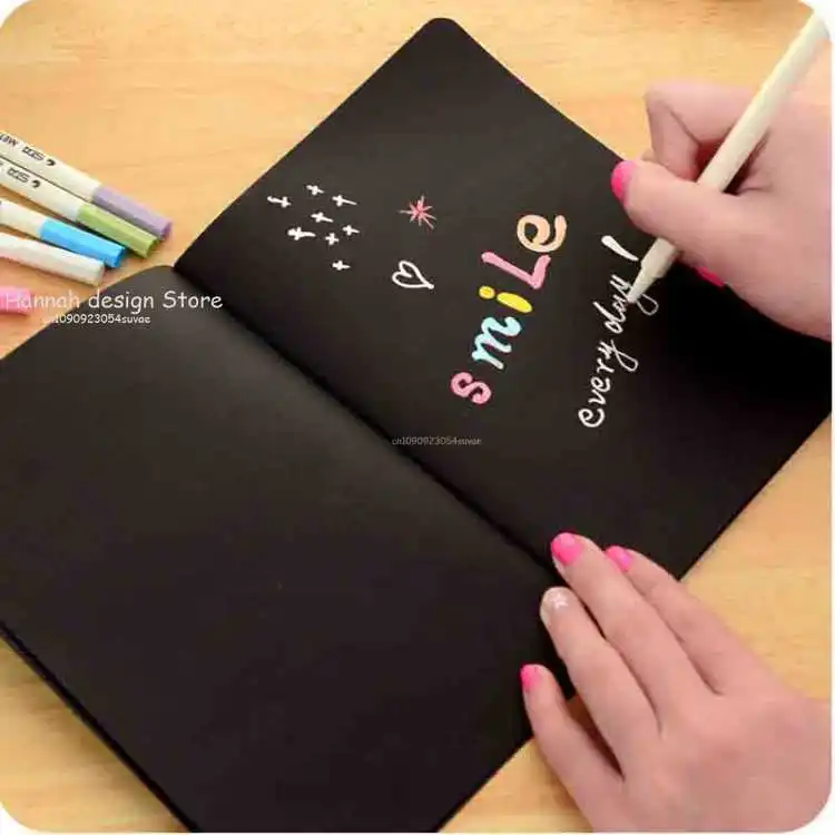 Diary Notebook Black Paper Notebook Diary Notepad Sketch Graffiti Notebook for Drawing Painting Office School Stationery Gifts