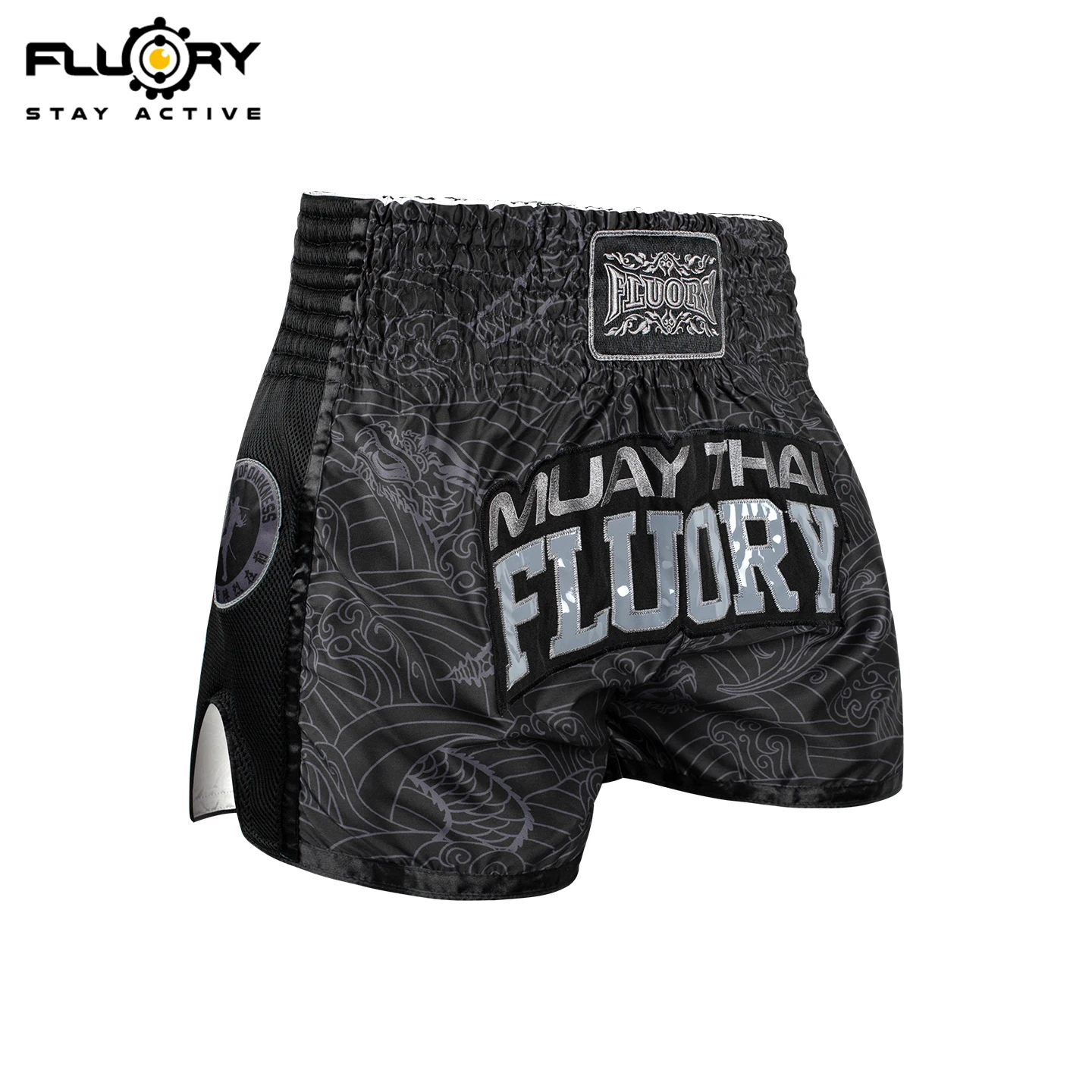 Muay-Thai-Shorts im FLUORY-Stil, bedruckt, kostenloser Kampf, gemischte Kampfkunst, Boxtraining, Spielhose, Freizeitstil – Detail 3