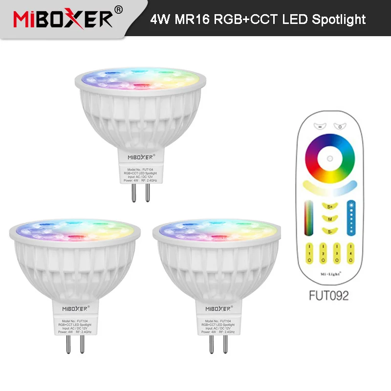 Miboxer 4W MR16 RGB+CCT LED-spotlamp (2700-6500K) WiFi Smart FUT104 DC12V + 2.4G RF draadloze afstandsbediening