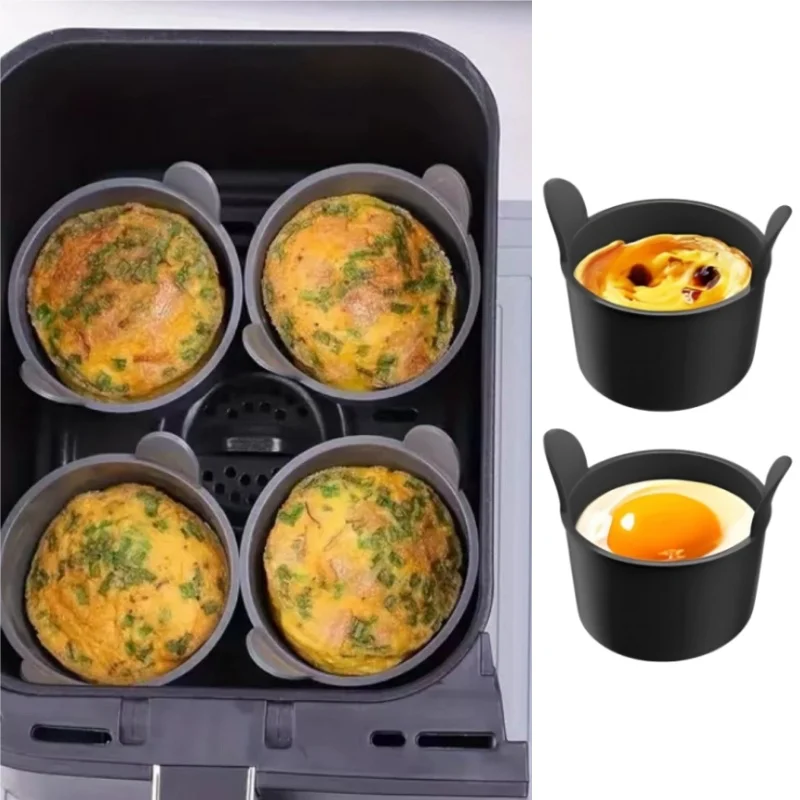 

2Pcs Air Fryer Silicone Basket Fried Eggs Mold Reusable Cupcake Baking Cups Kitchen Gadgets Ramekins For Ovens
