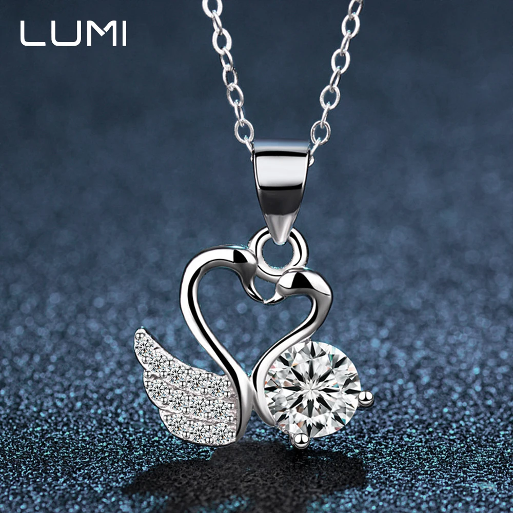 

Ожерелье в форме лебедя в форме сердца 1 карат D-цвет Муассанит | Гипоаллергенный регулируемый кулон из стерлингового серебра 925 пробы, элегантные украшения