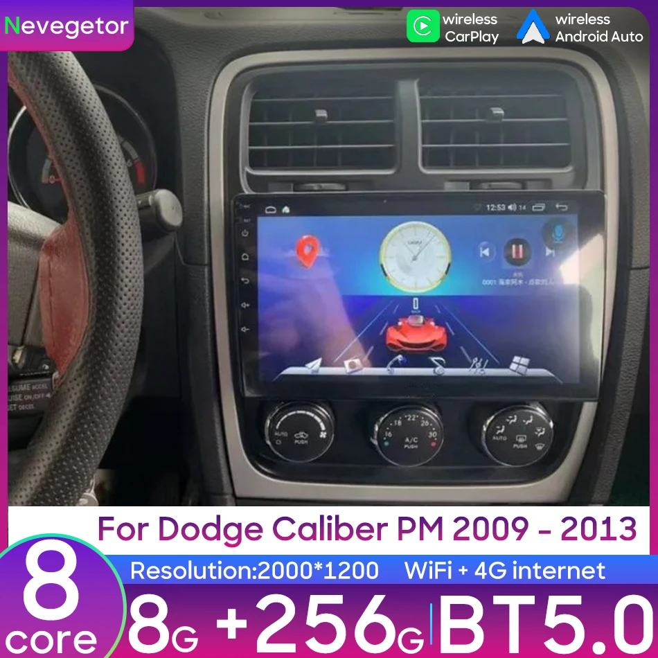For Dodge Caliber PM 2009 - 2013 Android Car Multimedia Video Player Car Radio Stereo Navi GPS Wireless CarPlay Auto No 2din