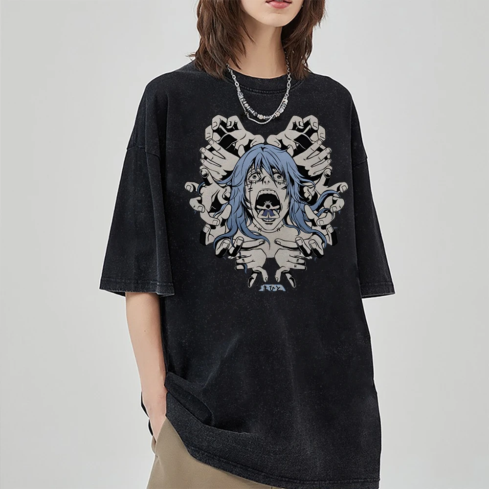 Japanese Style T-Shirt Hand-Painted Animation Multi-Hand Avatar Printing Retro Trend Round Neck Loose Shoulder New Short Sleeves