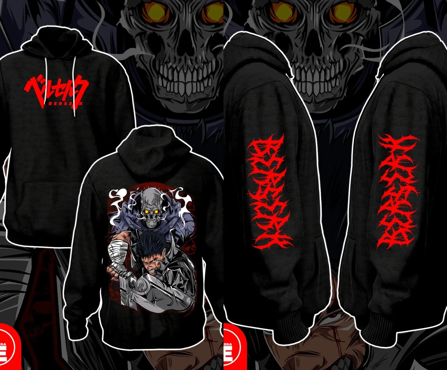 เสื้อฮู้ดลายกราฟิกอนิเมะคลาสสิก Berserk Guts สำหรับผู้หญิงและผู้ชาย แฟชั่นหลวมสบาย สไตล์ลำลอง โอเวอร์ไซส์ Y2k สตรีท ฮิปฮอป