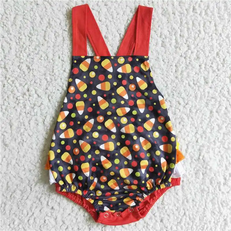 Mode Baby Mädchen Stickerei Halloween Kürbis Welpe Orange Plaid blaugrün Kurzarm Bodysuit Großhandel Boutique Kinder rts