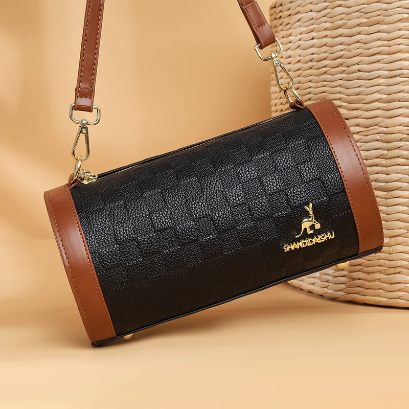 New Women's Retro Sling Crossbody Bag, PU Leather Small Handbag, Chic Color Block Shoulder Purse, Luxury Casual Mobile Phone Bag