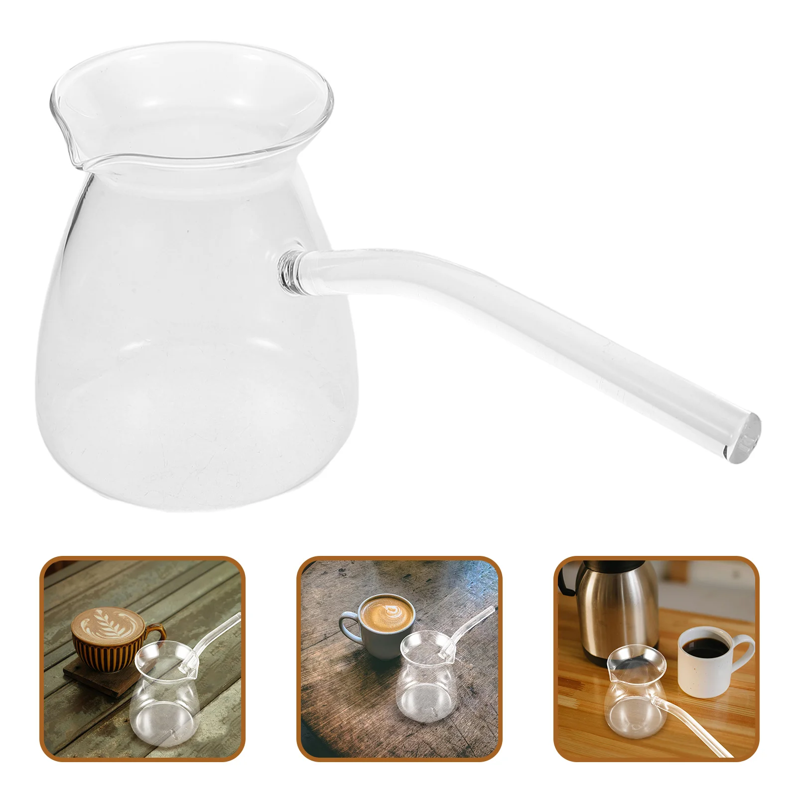 

2Pcs Turkish Coffee Pots Transparent Thick Glass Borosilicate Coffee Maker Side Handle Milk Warmer Tea Kettle 450ml
