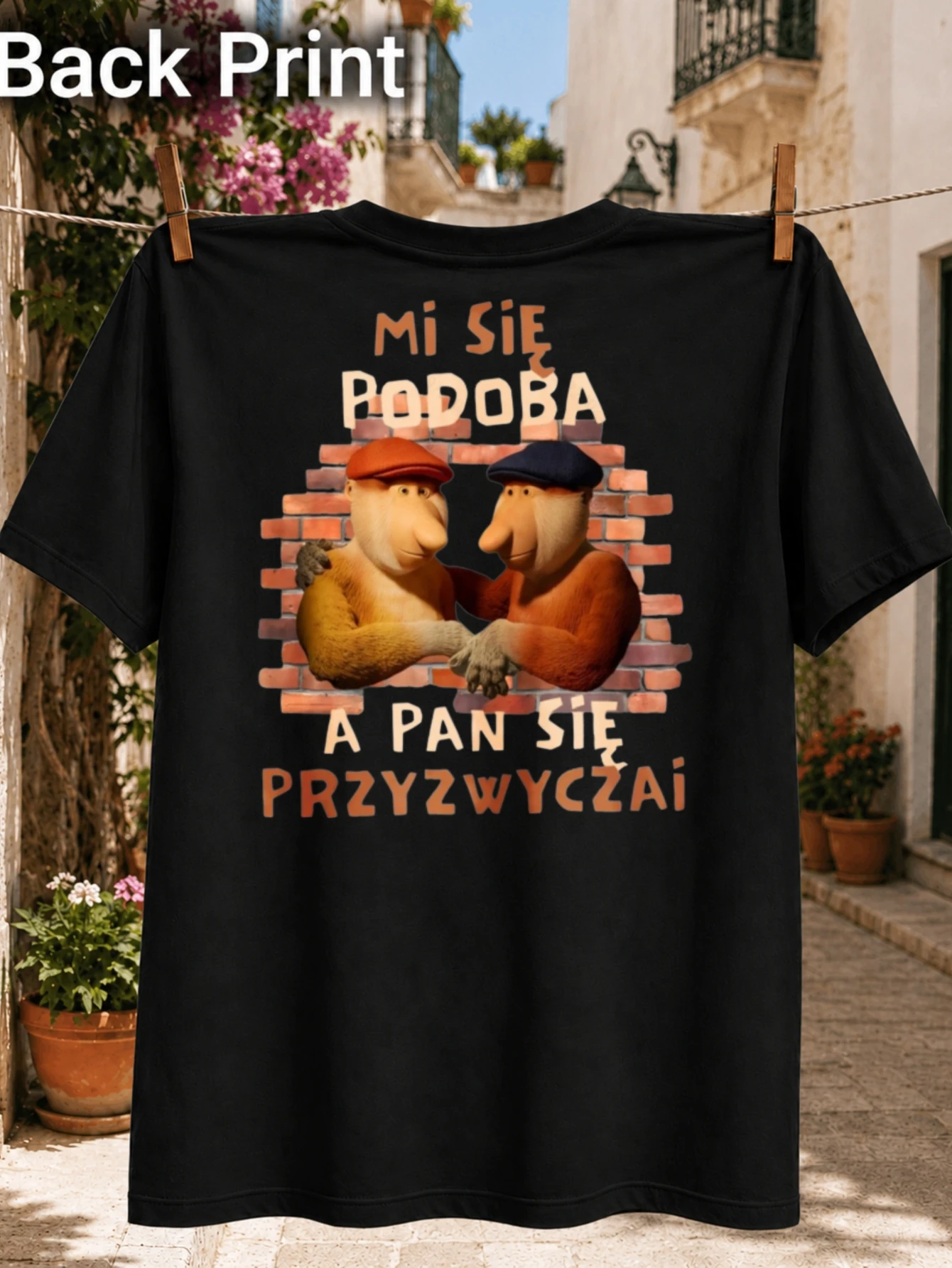 Polish?Mi Sie Podoba A Pan Sie Przyzwycza? with Two Woolly Cartoon men Shaking Hands Through a  Unisex All T-Shirt