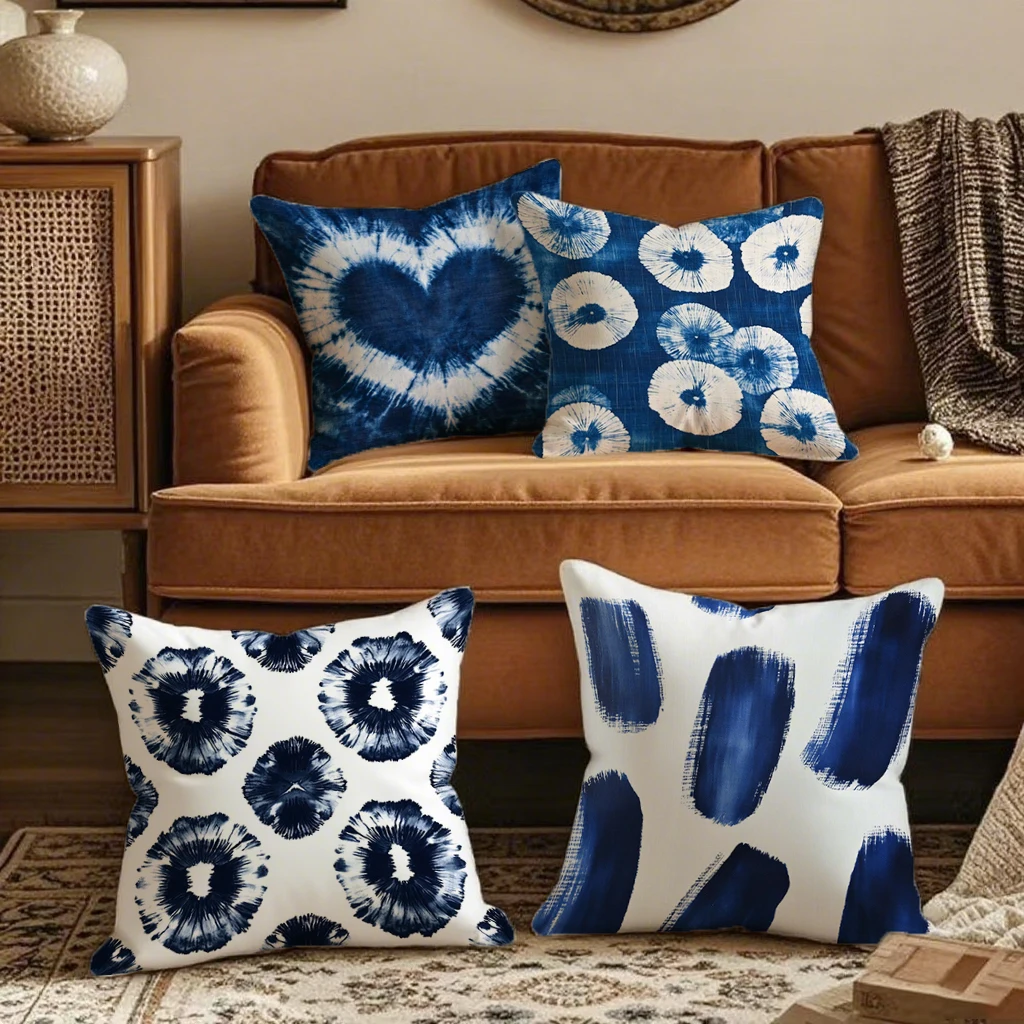Fundas de almohada con patrón azul y blanco, adecuadas para sofá, coche, dormitorio, funda de cojín decorativa, funda de almohada