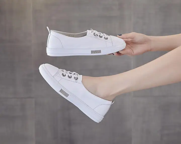 Genuine Leather Soft Bottom Women's Shoes Versatile Casual Sports Shoes New Spring 2025 Fashion White Slip-On Flat image 6