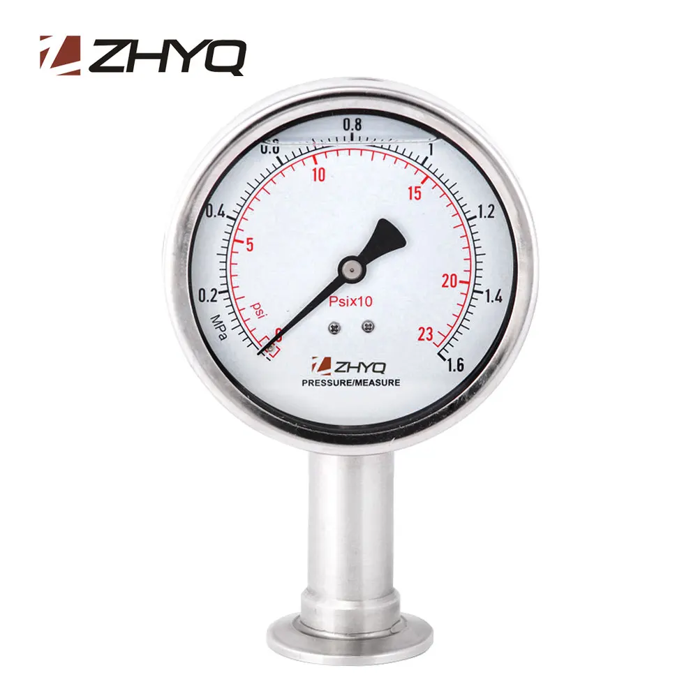 vacuum bourdon tubes mechanical clamp connection diaphragm pressure gauge for gaseous and liquid