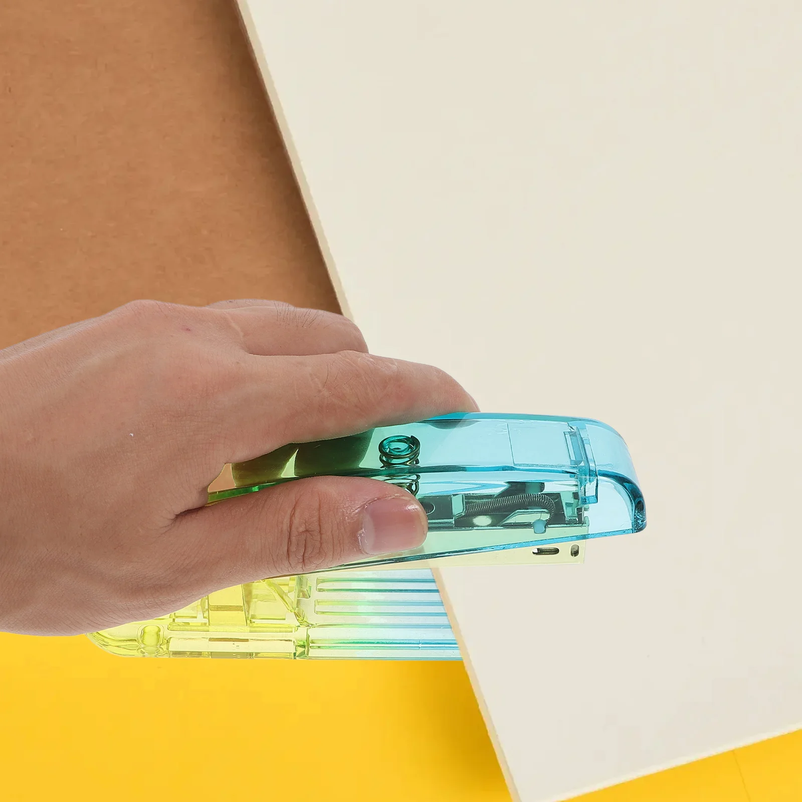 Blue Yellow Gradient Acrylic Stapler Modern Desktop Stapler for Office Home School Heavy Duty Handheld Stapling Machine Desk