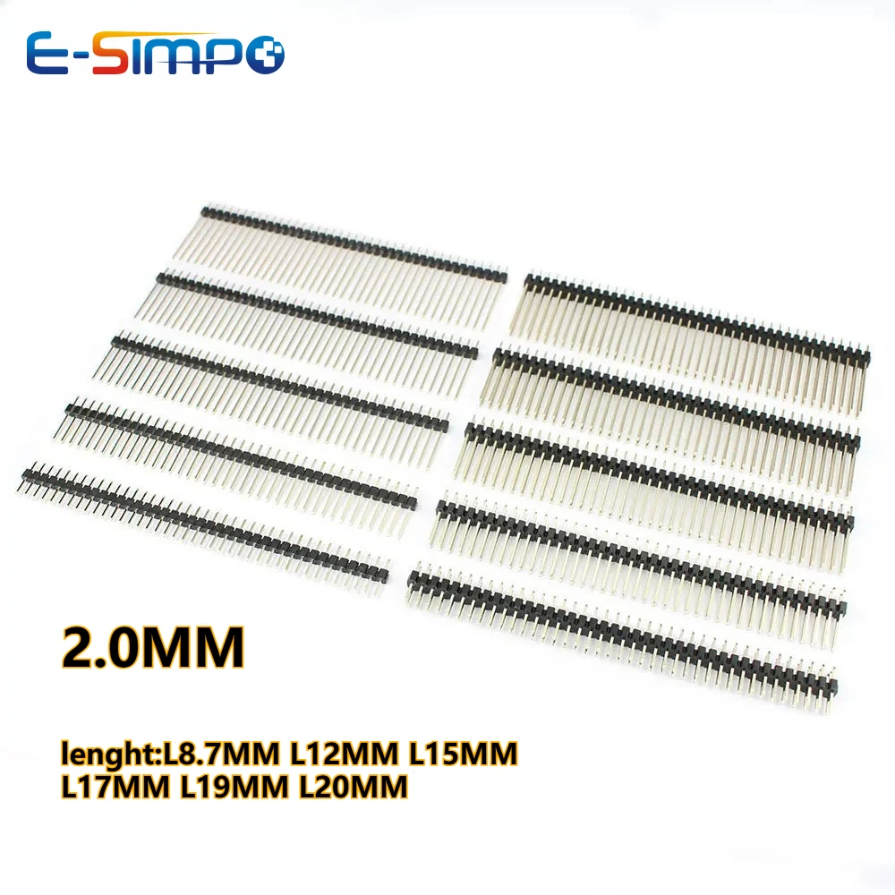 

10pcs 2.0mm L8.7/12/15/17/19/20mm 1X40P 2x40P Staright Board Spacer Double single row Gold-plated Male PCB Pin Header Connector