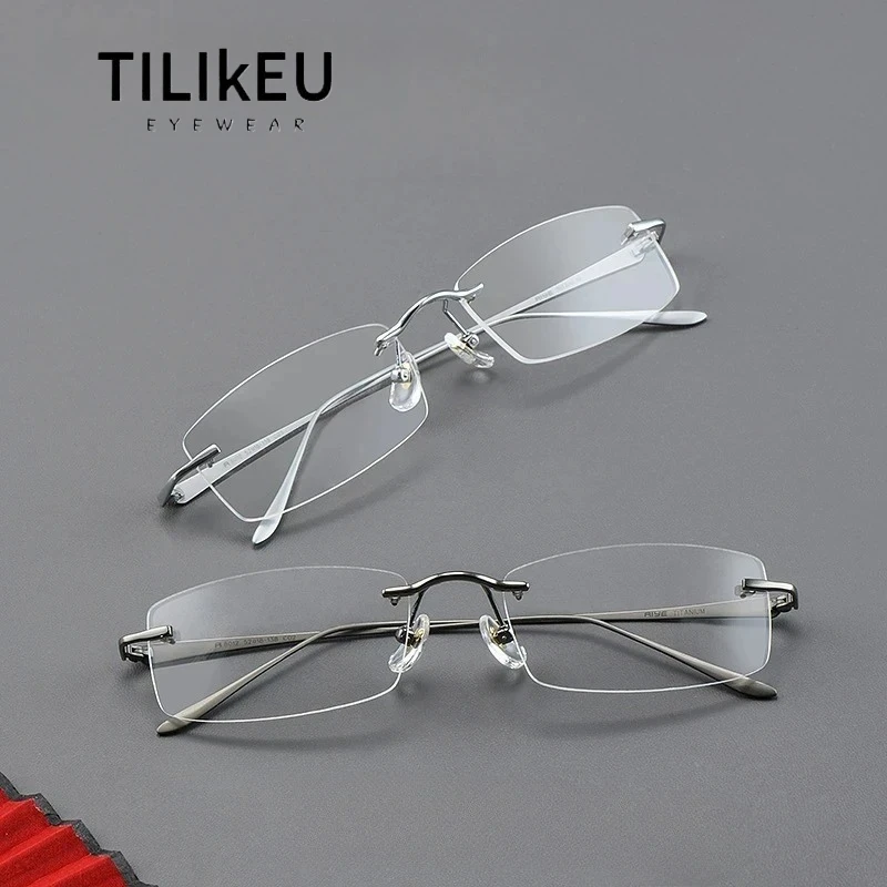 

2025 Retro Rimless Glasses Frame for Men New Ultra-Light Pure Titanium Frameless Rectangular Eyeglasses Prescription Lens Optics