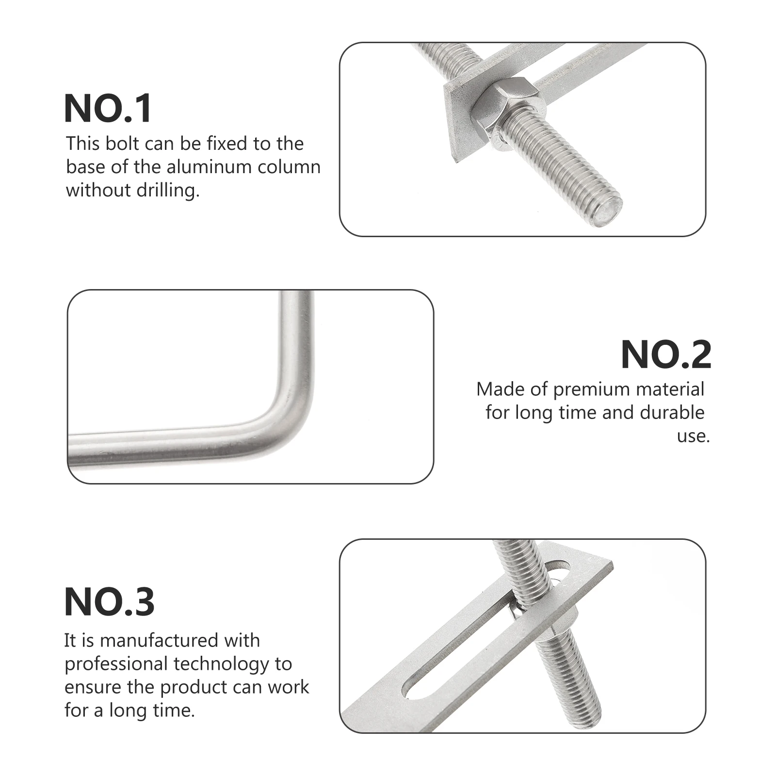 

4pcs Square Bolt M10X150X200Mm Stainless Steel Right Angle Fastening Marine Outdoor Use Square Bolt U Shape Bolts U Shaped Tubes