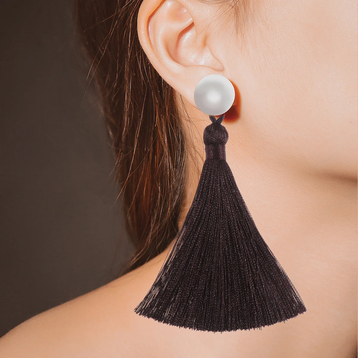 

20 pcs Icy Silk Tassel Earrings Long Straight Hanging Pendant For Diy Keychain Jewelry Craft Deep Coffee Color Handicraft Sewing