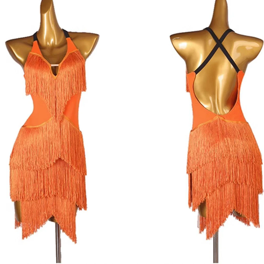 

Ballroom Dancewear Lesson Wear Latin American Dance Dress Backless Women Rumba Chacha Tango Competition Professional Tassel