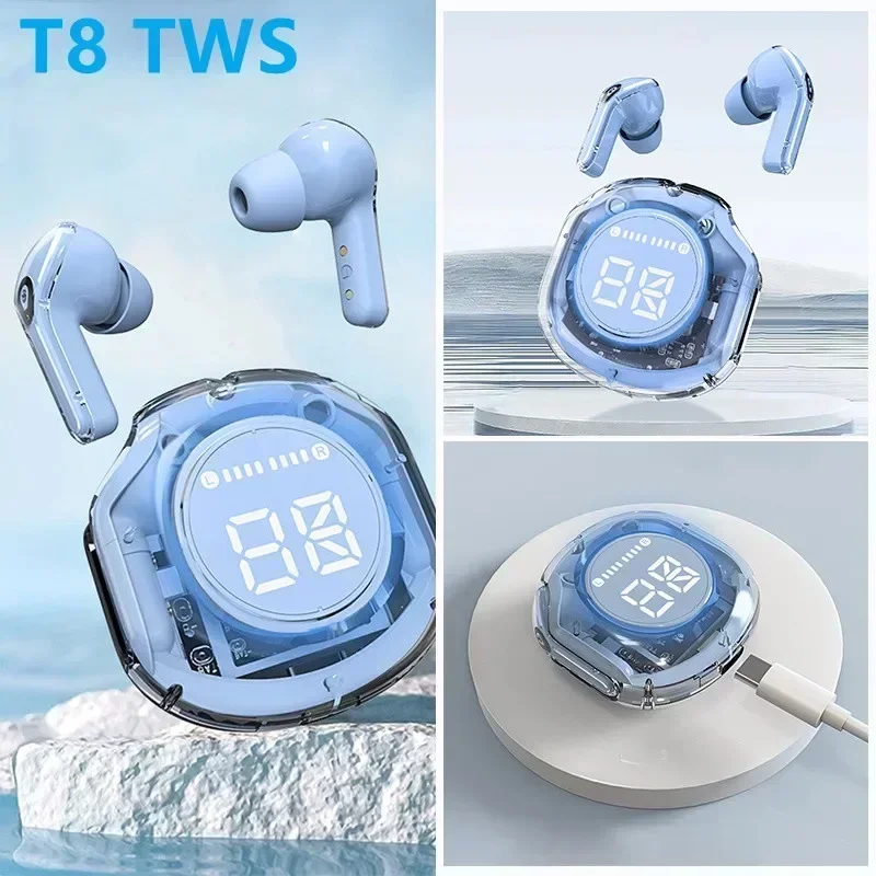 NEW T8 TWS Wireless Earphones Bluetooth 5.3 Headphones Sport Gaming Headset Noise Reduction Earbuds Bass Touch Control for phone