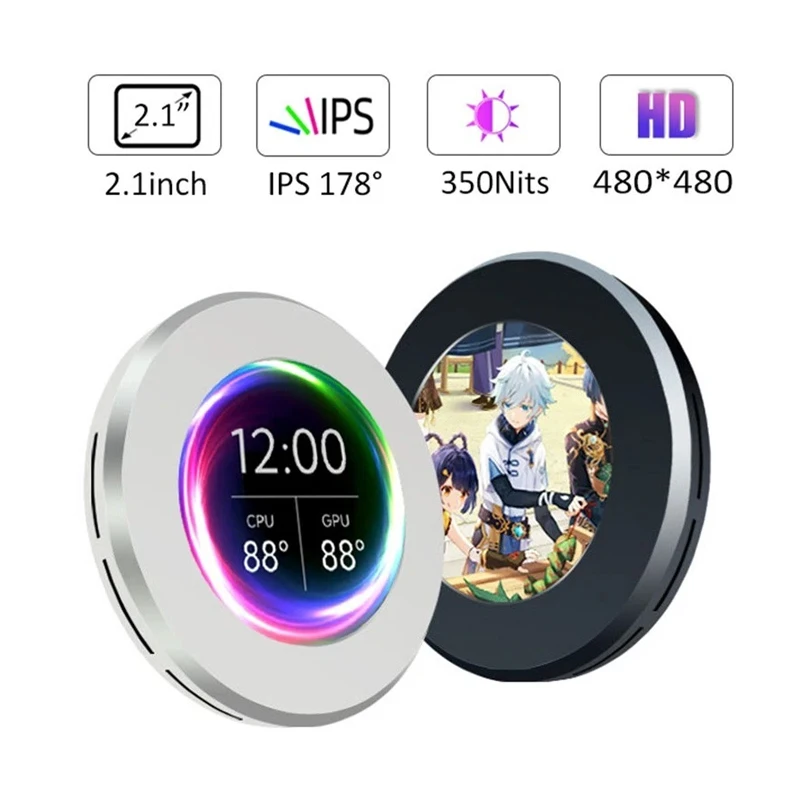 USB Water-Cooled Round 480x480 2.1 Inch IPS Secondary Screen  LCD CPU GPU RAM HDD Monitoring NO AIDA64 MINI PC Gamer Display