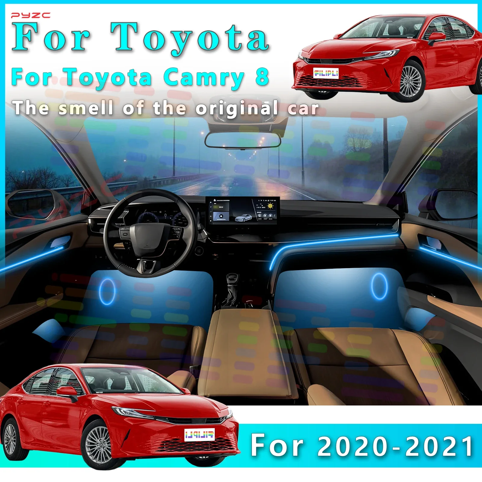 

Для Toyota Camry 8 автомобильная внутренняя светодиодная лента с 64 цветами и универсальными стилями освещения для трансформирования внутреннего декора