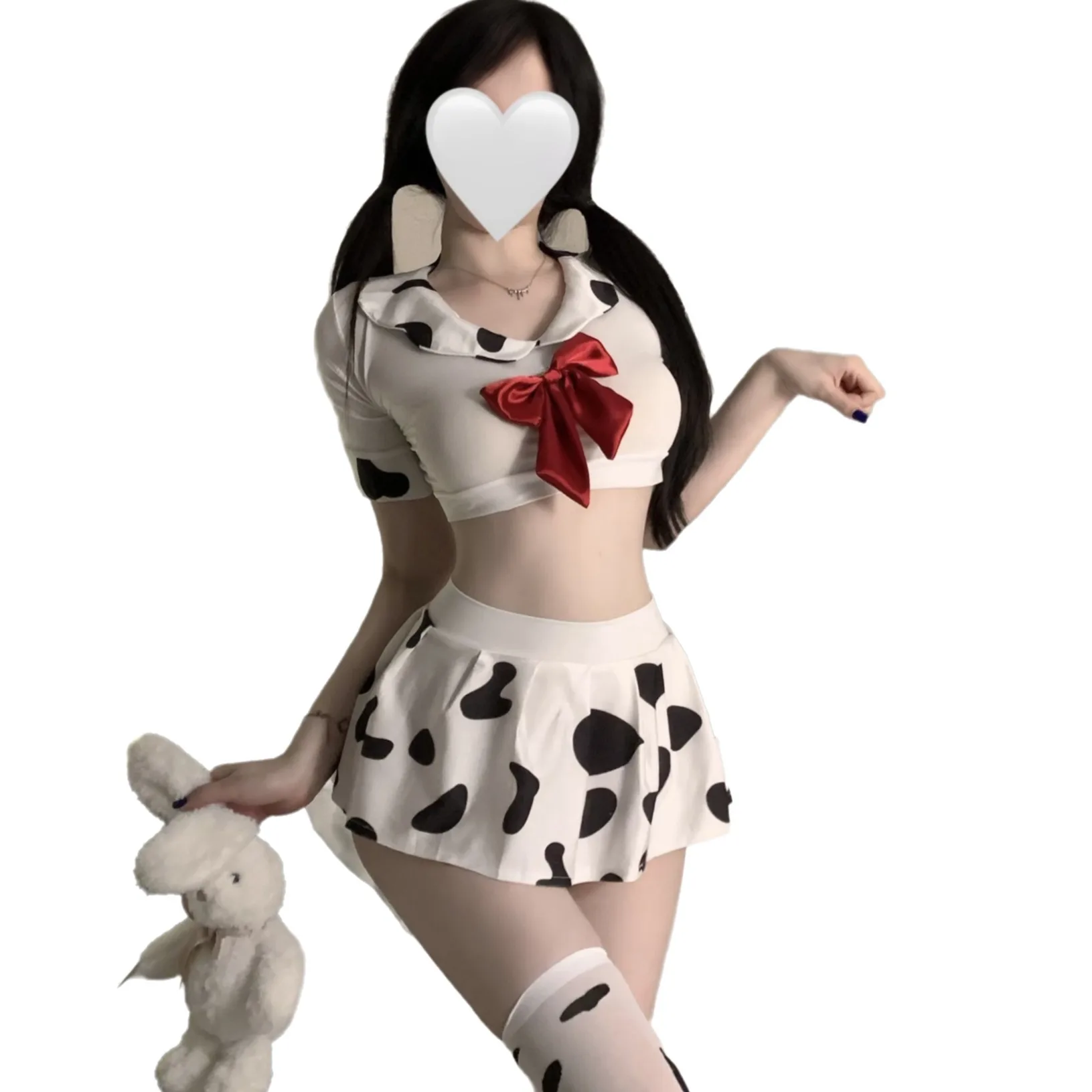 

Cute Cow Two-Piece Sexy Lingerie Set Pure And Sweet Hot And Tempting Schoolgirl Short Skirt Uniform Outfit Charming Fiery H7SX