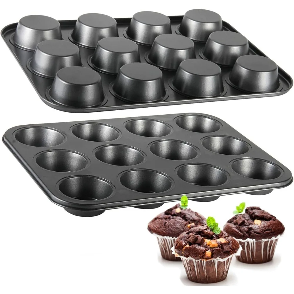 Bandeja cuadrada para magdalenas de 6/12 tazas, bandeja para muffins, taza de papel, bandeja para hornear de acero al carbono, bandeja antiadherente para hornear, molde para pasteles fácil de limpiar, molde para muffins