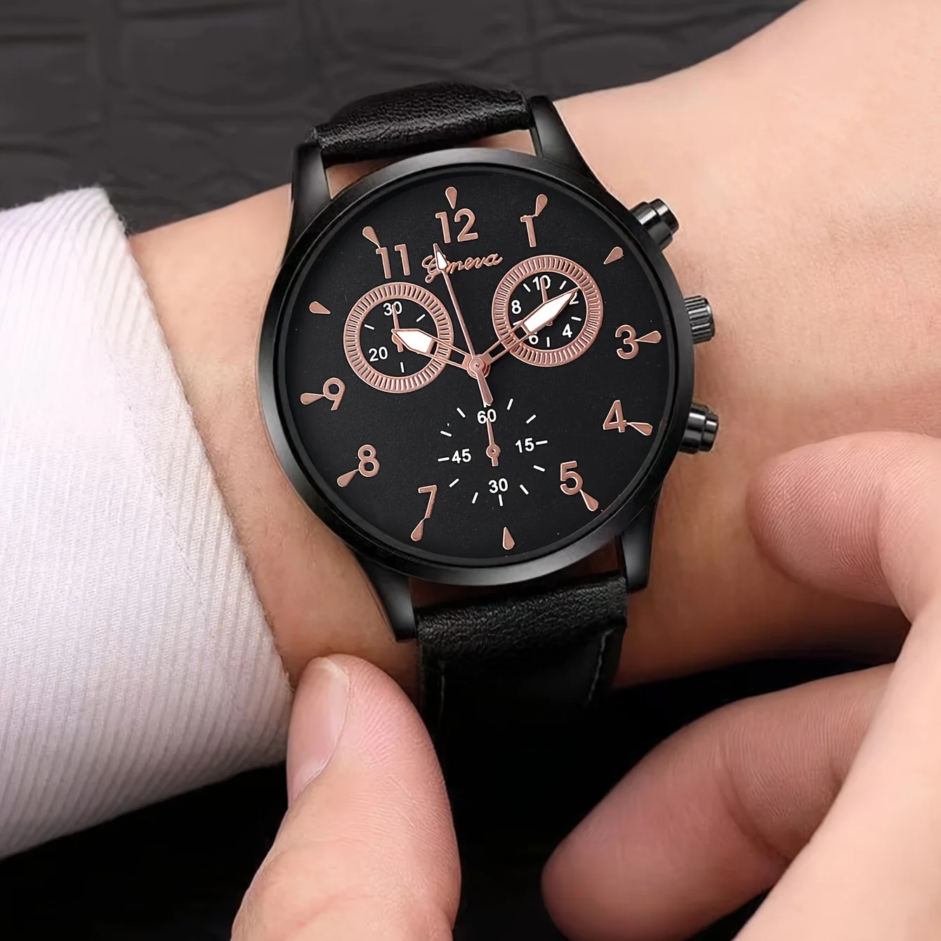 1set 1pc Fashion Fake Three Eyes Dial Casual Strap Large Dial Quartz Watch + 1pc Bracelet/ 1pc Bracelet