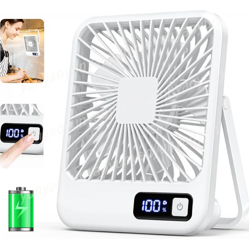 Table Fan Battery Rechargeable 180 °   Tilt Folding Personal Fan with Power Display 5 Speeds Ultra Quiet for Home Office Outdoor