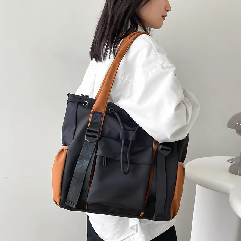 Large Capacity Tote Bag Color Contrast Shoulder Bag Women\'s Casual Handbag Female Simple Commuter Crossbody Bag