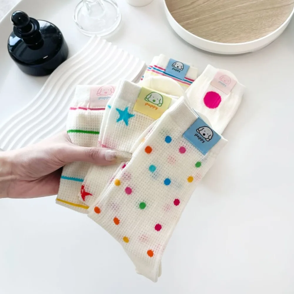 Милые разноцветные сетчатые ажурные короткие носки Y2k, милые дышащие чулочно-носочные изделия для девочек со звездами, точками, сердечками, полосками, мультяшными собаками