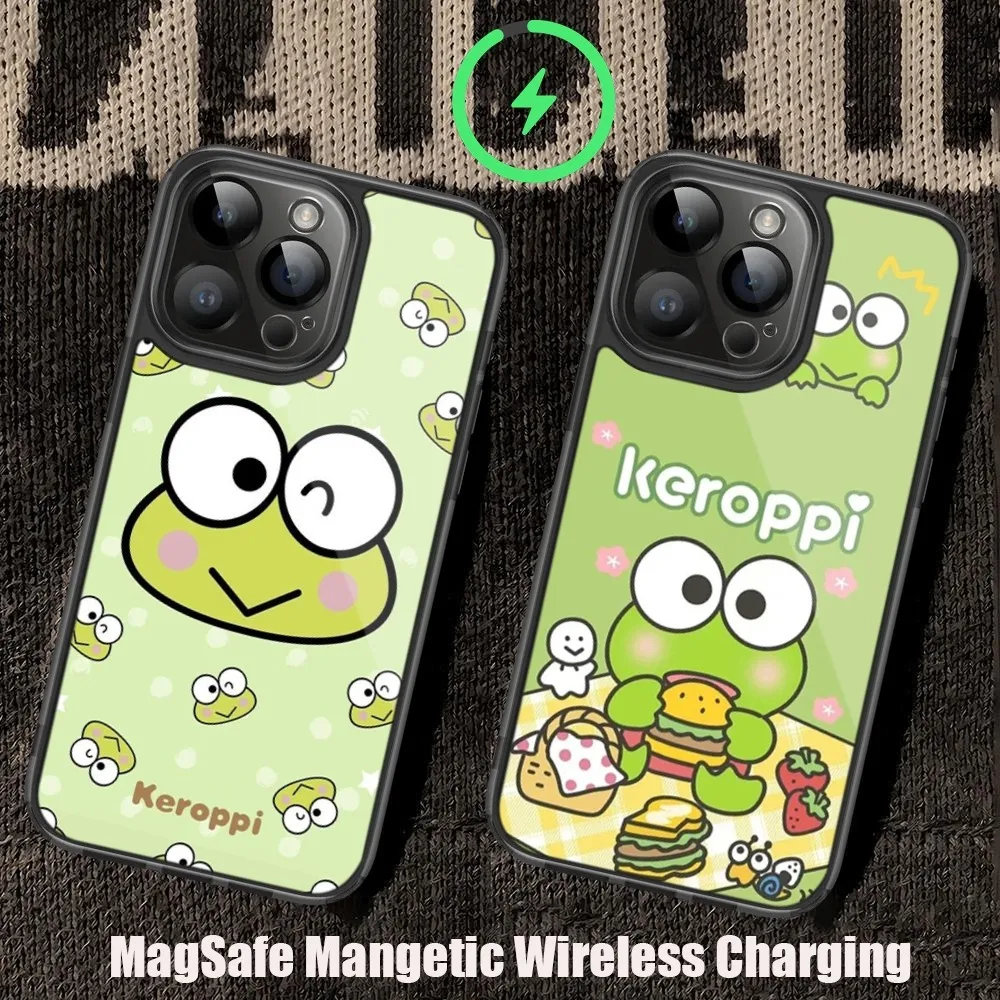 MINISO Cute S-Sanrio K-Keroppi Phone Case For iPhone 11 12 13 14 15 Pro Max Plus Mini Magsafe Magnetic Wireless Charging Shell