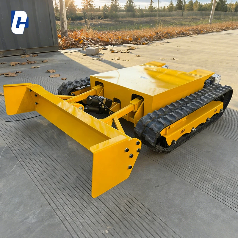 Customizable Tracked Chassis with Bulldozer Blade; Multi-functional Tracked Transport Platform for Snow Removal and Sweeping