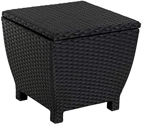 

Small Deck Box Outdoor with Lid, 13 Gallon Small Outdoor Bin Container for Hose Cushion Towel, Patio Brown Side Wicker Table w